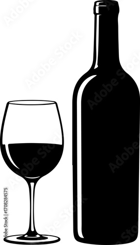 Wine still life Isolated silhouette vector illustration