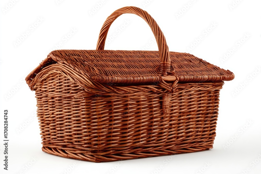 Fototapeta premium Wicker picnic basket, house-shaped lid