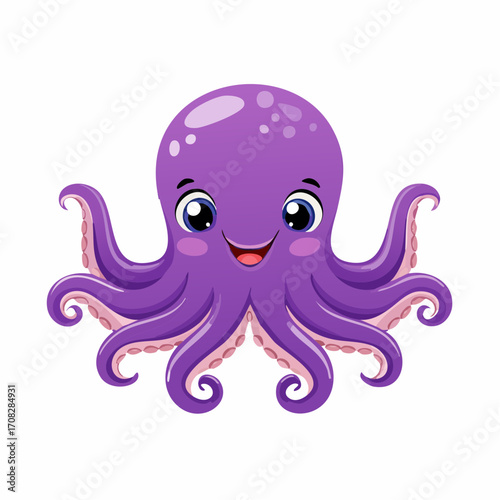 Cute purple cartoon octopus smiling