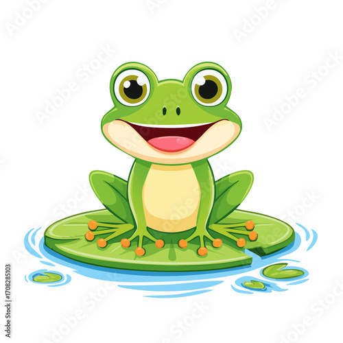 Cute Frog Character Sitting On A Lily Pad
