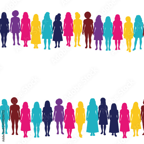 Diverse Women Silhouettes Colorful Group Celebration Unity.