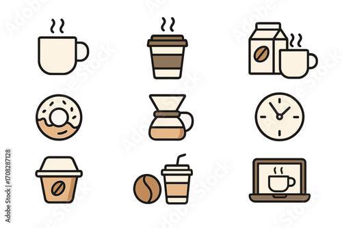 Modern coffee outline icon collection. Simple linear vector symbols for coffee shop, cafe menu, beverage branding, web, and app design. Coffee break and morning routine set.
