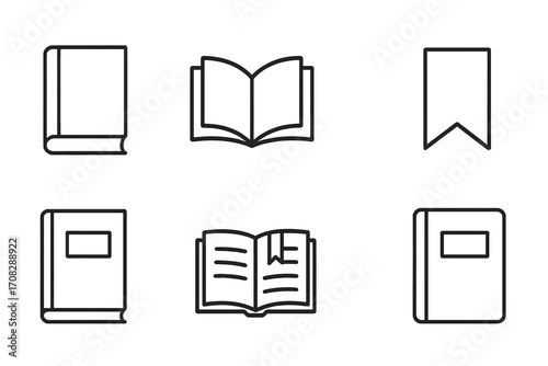 Pack of book, bookmark, diary related vector line icons, outline signs for graphic design, web design, apps, adverts, cards, education and literature concepts