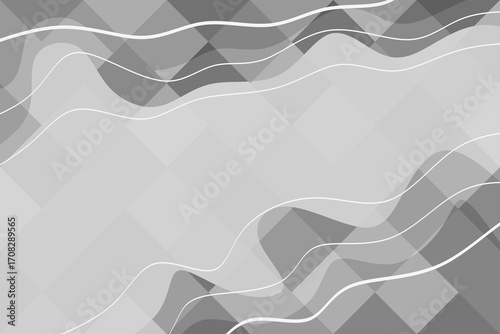 Black and white abstract background. Wave pattern with checkered texture. Vector illustration. Plenty of free space for text.