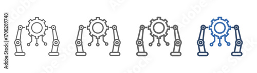 
Outline icon set of robotic process automation with robot hand and gear design