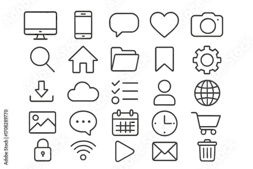 Thin line icon collection with editable stroke, perfect for websites, books, cards, and apps, versatile vector cartoon illustration set with transparent background, ordered design elements