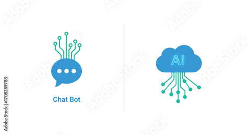 Vector illustration of chat bot and artificial intelligence cloud concept with circuit board for modern technology