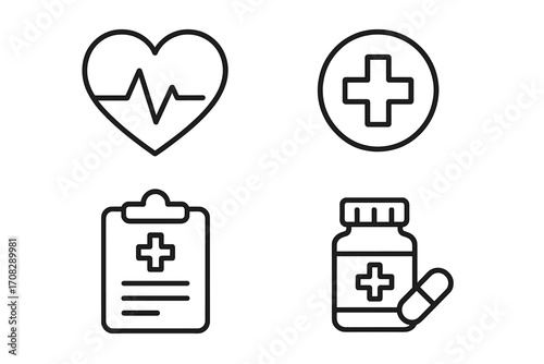 Simple linear icon of health care and medical treatment, minimalistic editable stroke design, vector cartoon illustration for apps, cards, banners, posts, healthcare services concept