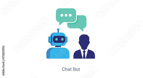 Vector illustration of chat bot concept with robot and human for artificial intelligence and communication