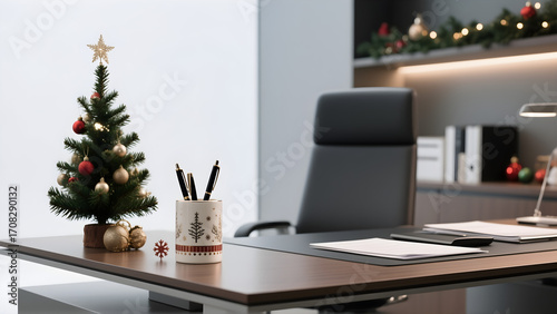 modern office interior with christmas tree