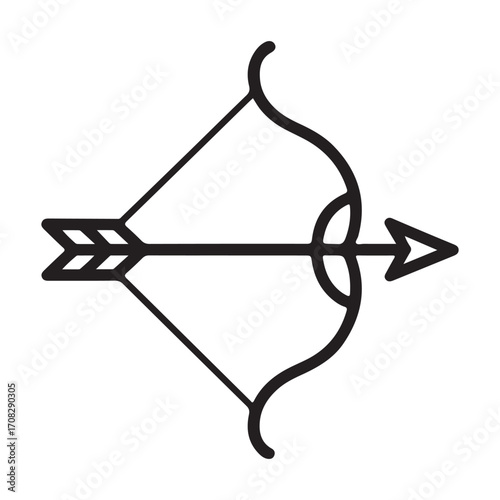 Bow and arrow silhouette isolated on white background