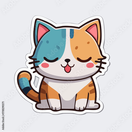 Happy Kawaii Calico Cat Illustration