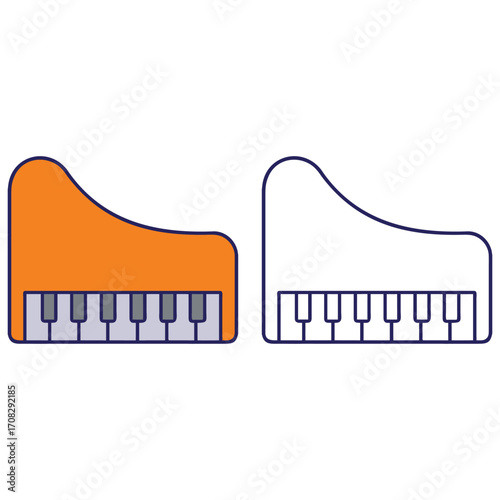 Grand Pianos Cartoon Illustration Music Instruments Orange Gray Outline