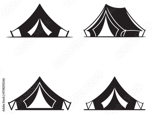 Camping tent silhouette isolated on white background