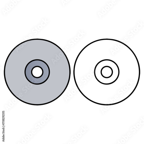 Gray compact disc and outline icon data storage