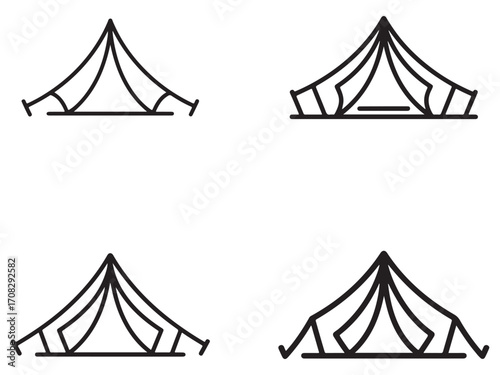 Camping tent outline silhouette isolated on white background