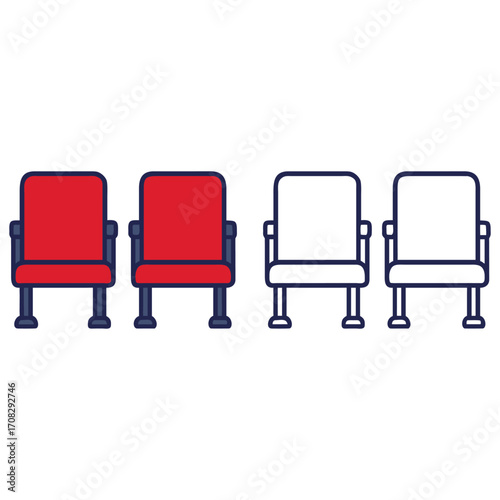 Empty theater seats row illustration vector red and white