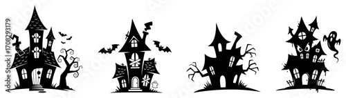 Set of Spooky Haunted Houses for Halloween