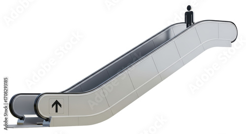 Isolated Escalator going up in a public space or building used by people to travel up floors