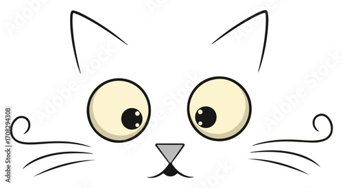 Cute Cartoon Cat Face with Big Eyes Illustration