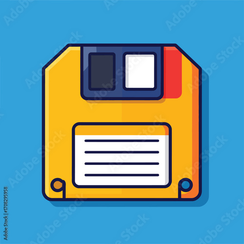 Retro Floppy Disk Illustration on Blue Background.