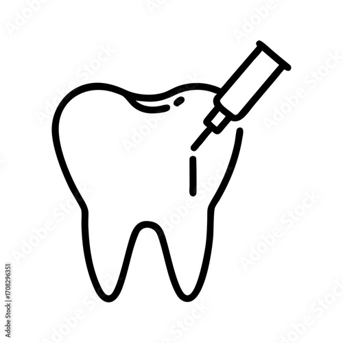 Tooth with syringe for dental treatment in linear style  