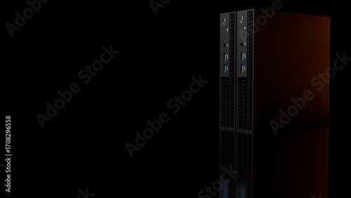 Fotografie Horizontal ISP server computer towers isolated on black background