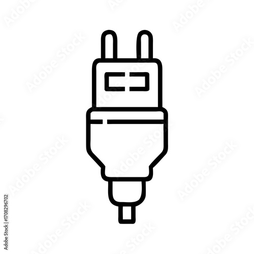 Power cable plug with two pins in minimalist line art style  