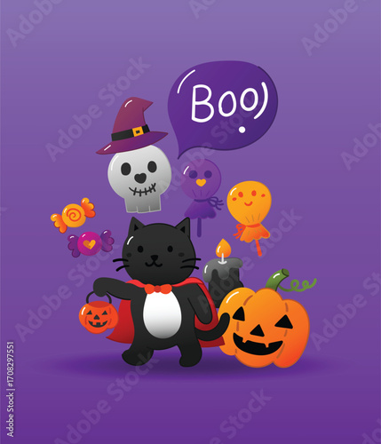 Set of Hand drawn halloween element vector illustration design.