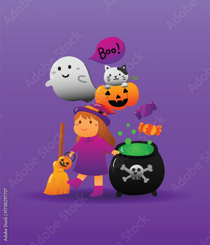 Set of Hand drawn halloween element vector illustration design.