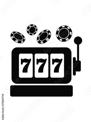 Slot machine with lucky sevens and flying casino chips