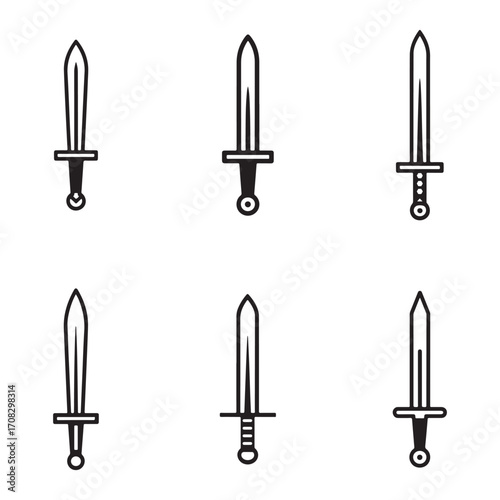 Black sword silhouette isolated on white background