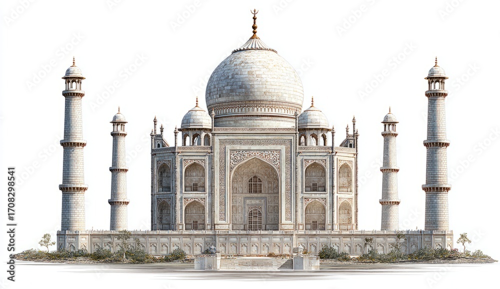 Obraz premium White Marble Taj Mahal Landmark Iconic Architectural Monument in Bright Sky