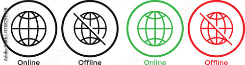 online and offline icon set. Internet on and internet off symbol. Internet status sign