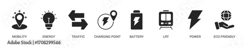 E-Mobility Glyph Icon Set For Web Banner. Vector Illustration Concept With Some Icons. Designed In Glyph Style