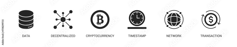 Obraz premium Block Chain Glyph Icon Set For Web Banner. Vector Illustration Concept With Some Icons. Designed In Glyph Style