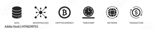 Block Chain Glyph Icon Set For Web Banner. Vector Illustration Concept With Some Icons. Designed In Glyph Style