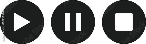 Play pause stop icon set. media player buttons. Music interface symbol