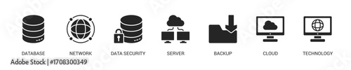 Data Center Glyph Icon Set For Web Banner. Vector Illustration Concept With Some Icons. Designed In Glyph Style