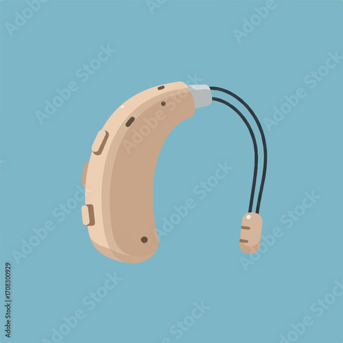 Beige behind-the-ear hearing aid with tubing.