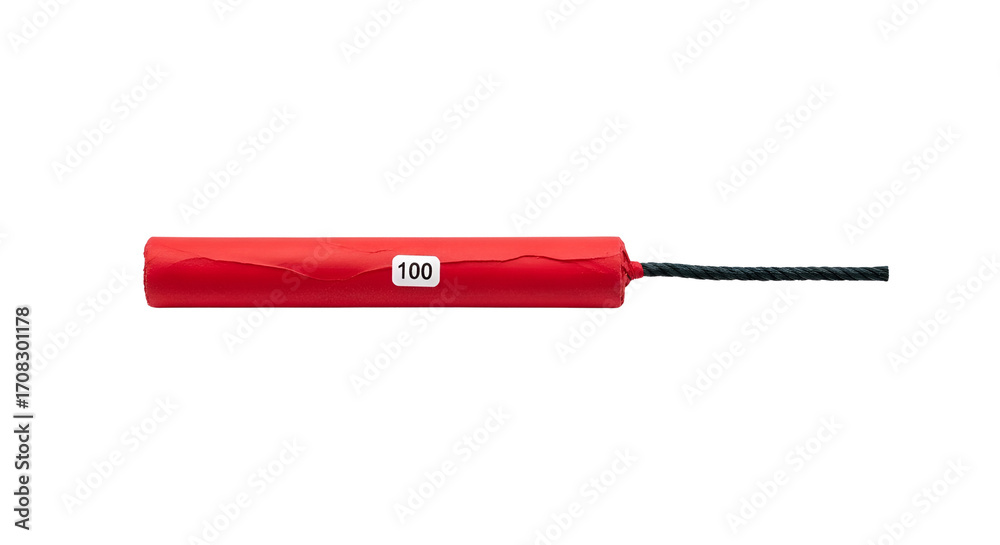 Fototapeta premium Small cylindrical red dynamite stick with number 100 isolated PNG with Transparent Background