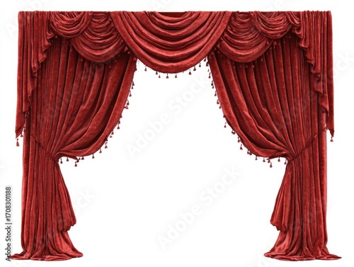 Rich red velvet curtains with ornate valance