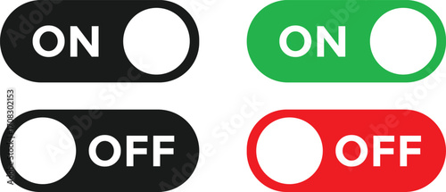 green Switch on and red Switch off icon set. Power on off symbol. 