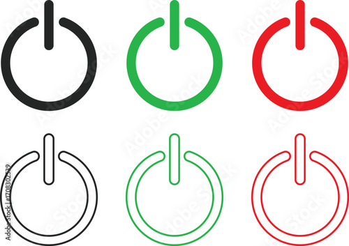 Power on off  icon set. green Switch on and red Switch off symbol. Turn on and shutdown sign