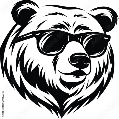 Cool bear wears sunglasses in a monochrome depiction conveying a trendy, stylish vibe