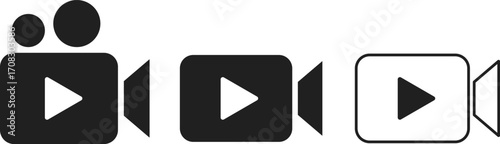 Video camera icon set with play symbol. 