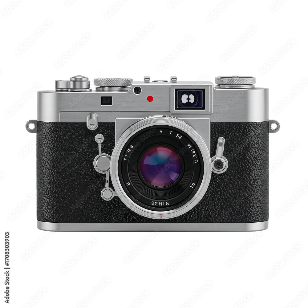 Fototapeta premium Vintage Aesthetic Silver Camera Isolated, Capturing Moments of Yesteryear on Clear Display