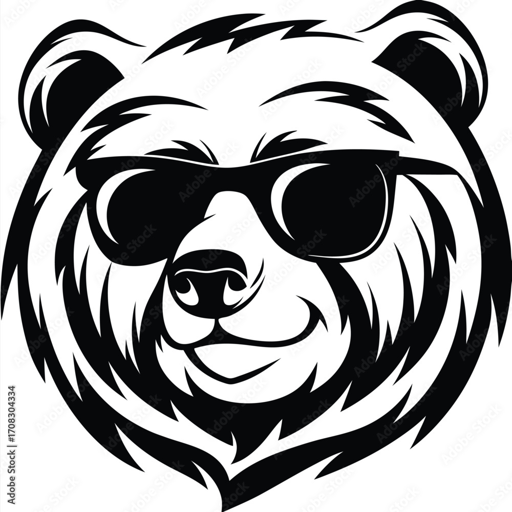 Obraz premium Cool black and white bear is smiling and wearing sunglasses for a fun vibe