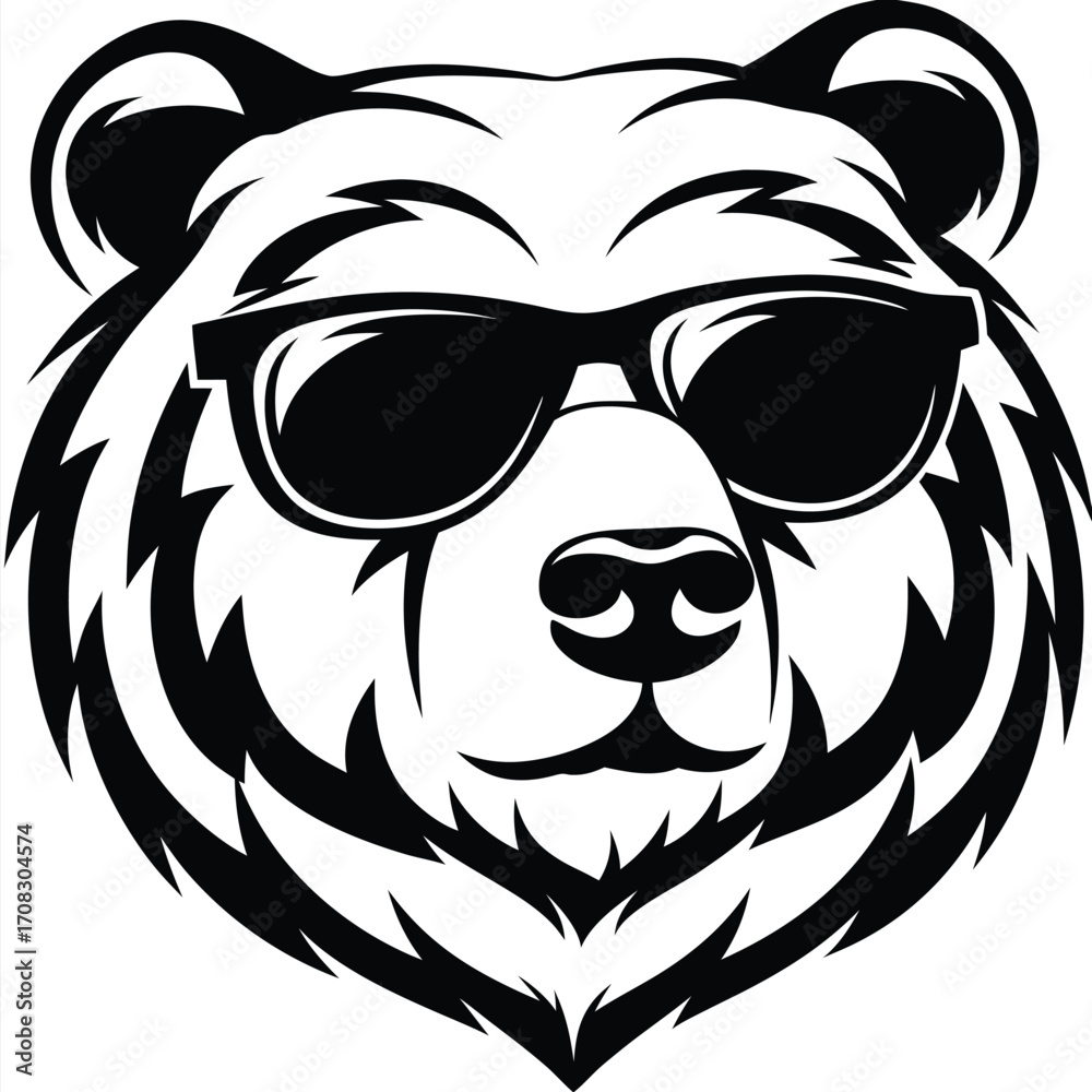 Obraz premium Cool black and white bear head illustration wears sunglasses with a confident expression