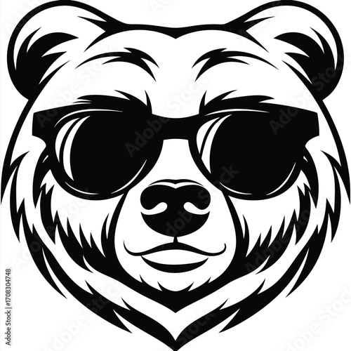 Cool bear head sporting sunglasses shows a fierce animal with a hipster vibe